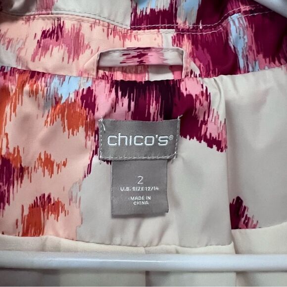 Chico's Ikat Floral Trench Coat W/Removeable Hood Size L NWOT! - Picture 6 of 9